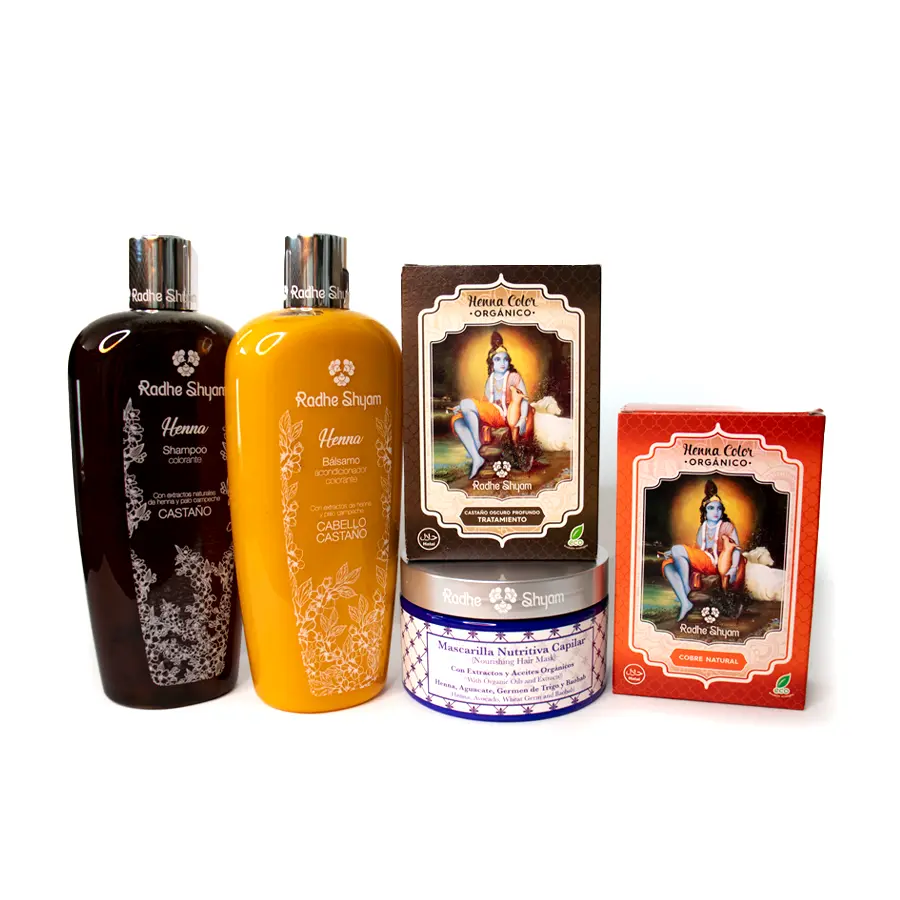 Pack Henna cubre canas color castaño oscuro profundo tratamiento Fast Bundle