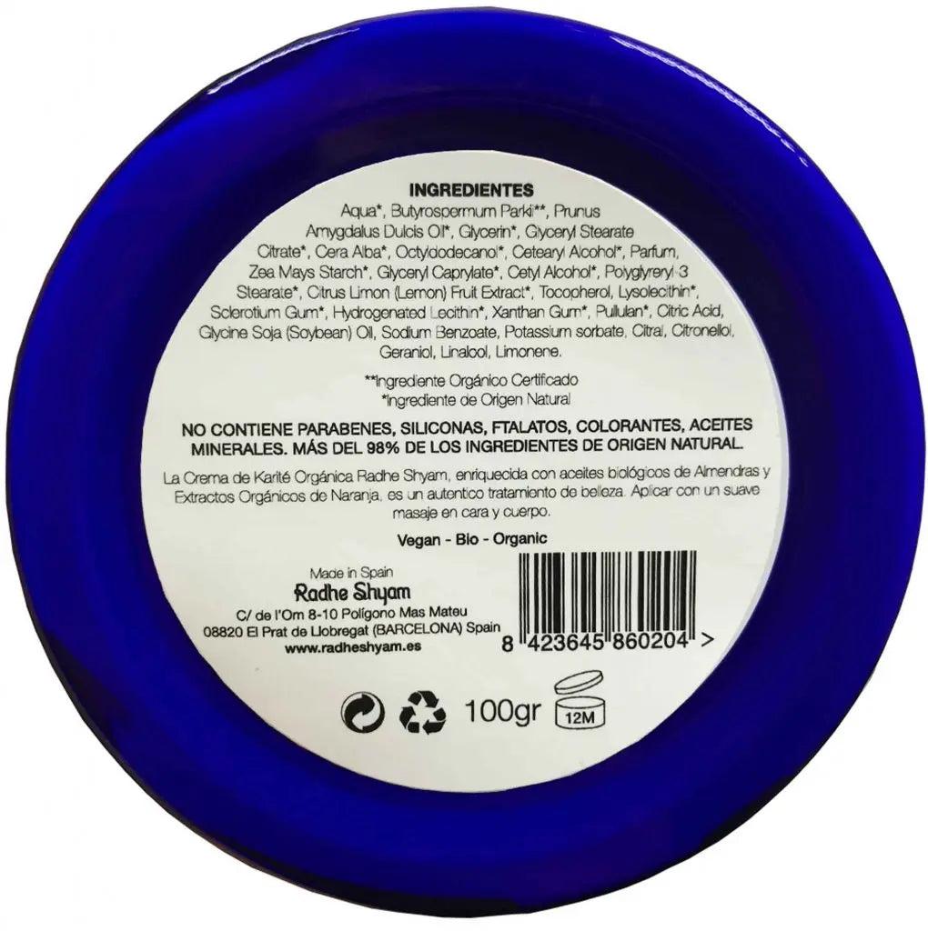 Crema De Karité Orgánica Aroma Naranja Radhe Shyam