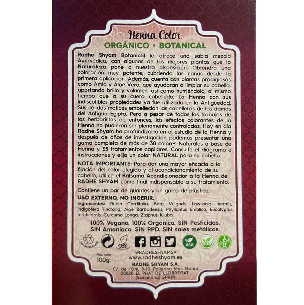 Henna Radhe Botanical Caoba Intenso Polvo Radhe Shyam
