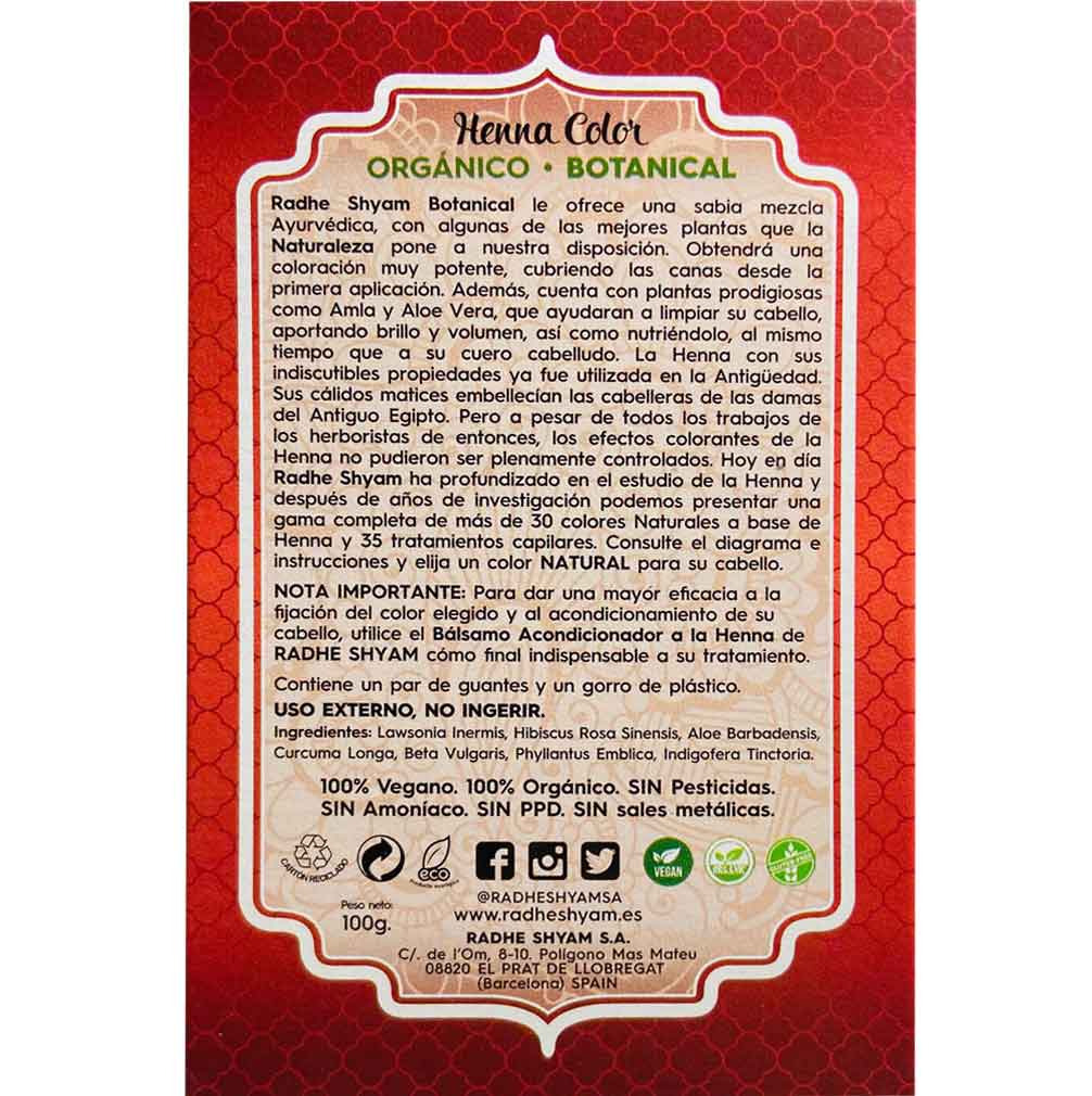 Henna Radhe Botanical Caoba Natural Polvo Radhe Shyam
