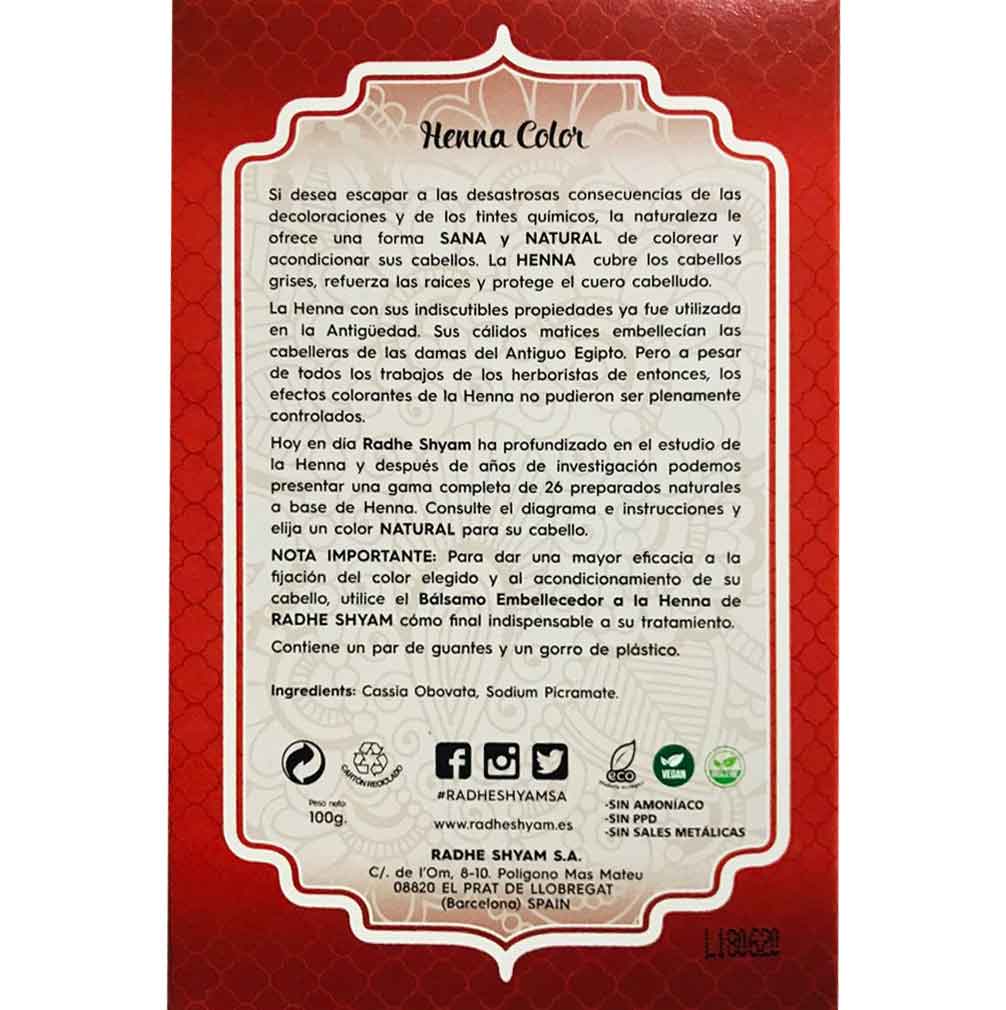 Henna Radhe Castaño Cobrizo Polvo Radhe Shyam