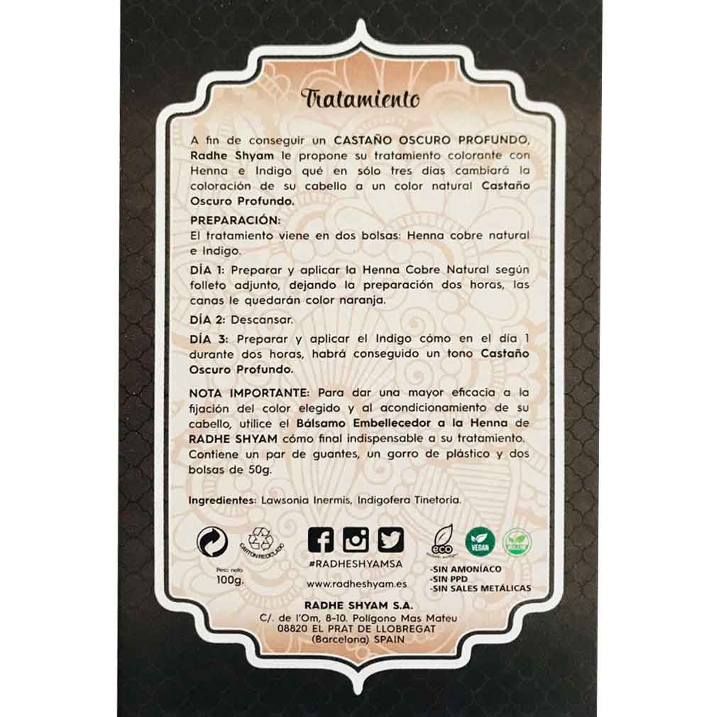 Henna Radhe Castaño Oscuro Profundo Tratamiento Radhe Shyam