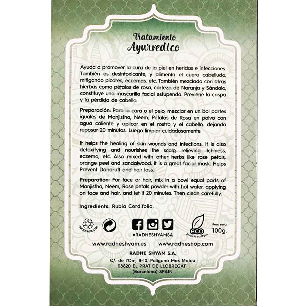 Manjistha Tratamiento Capilar Natural Radhe Shyam