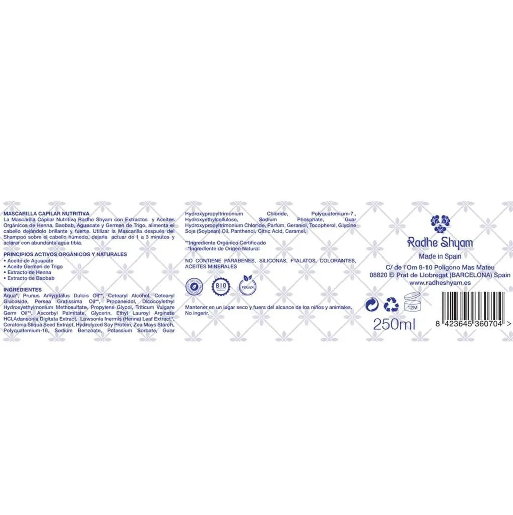 Mascarilla Nutritiva Capilar Radhe Shyam