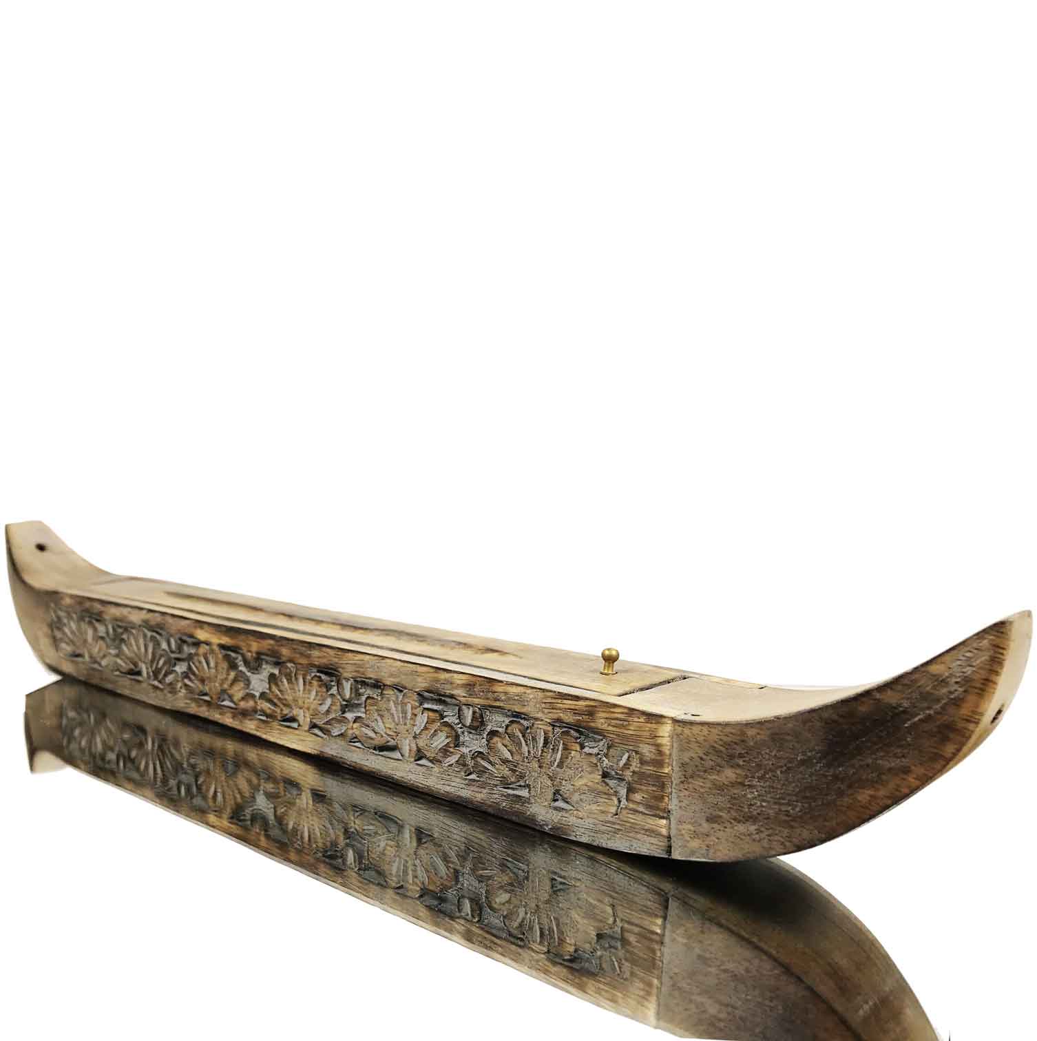 Incense Burner Box Canoe Carved Blue 235