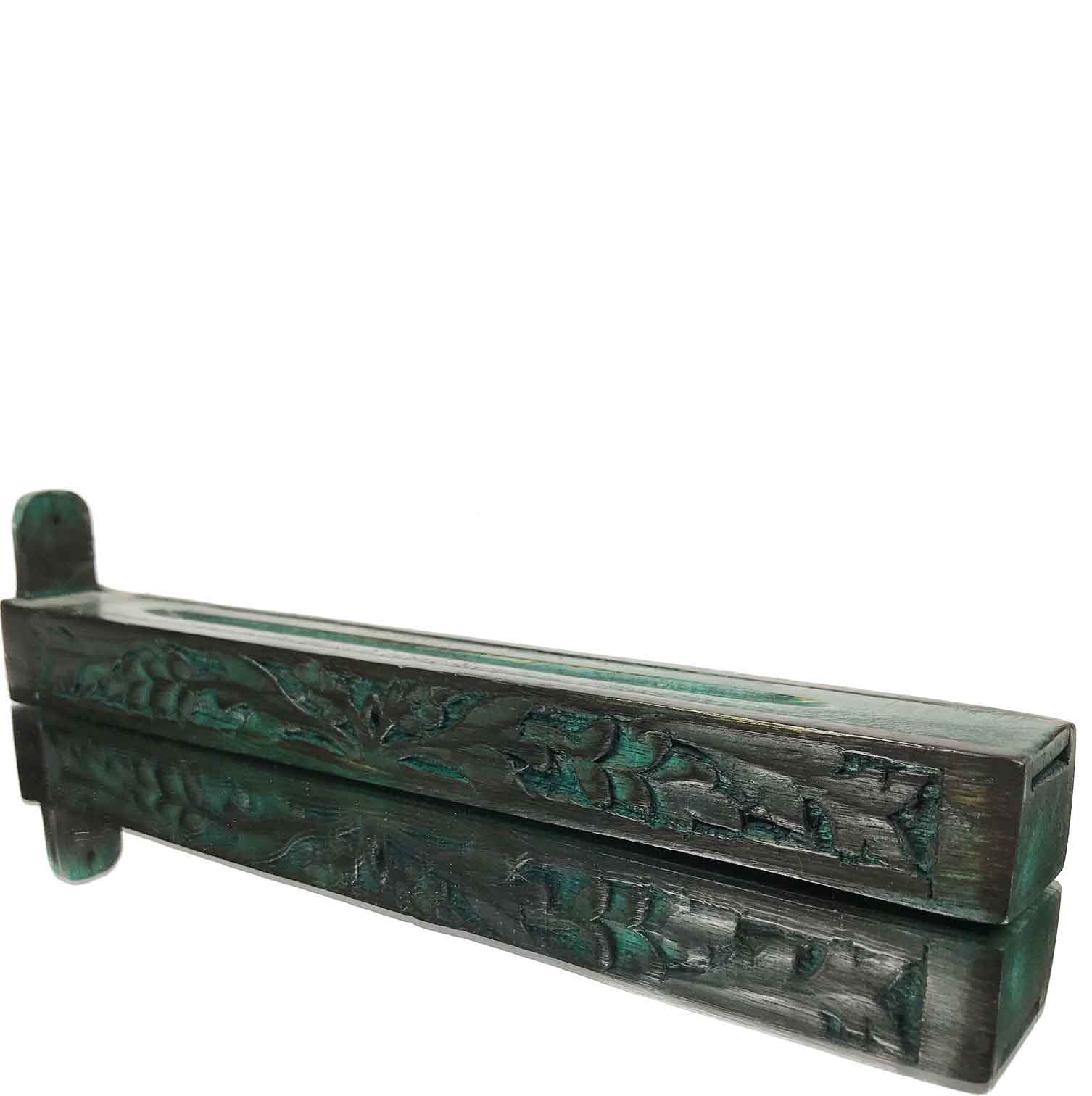 Incense Burner Wooden Box Carved Green 267