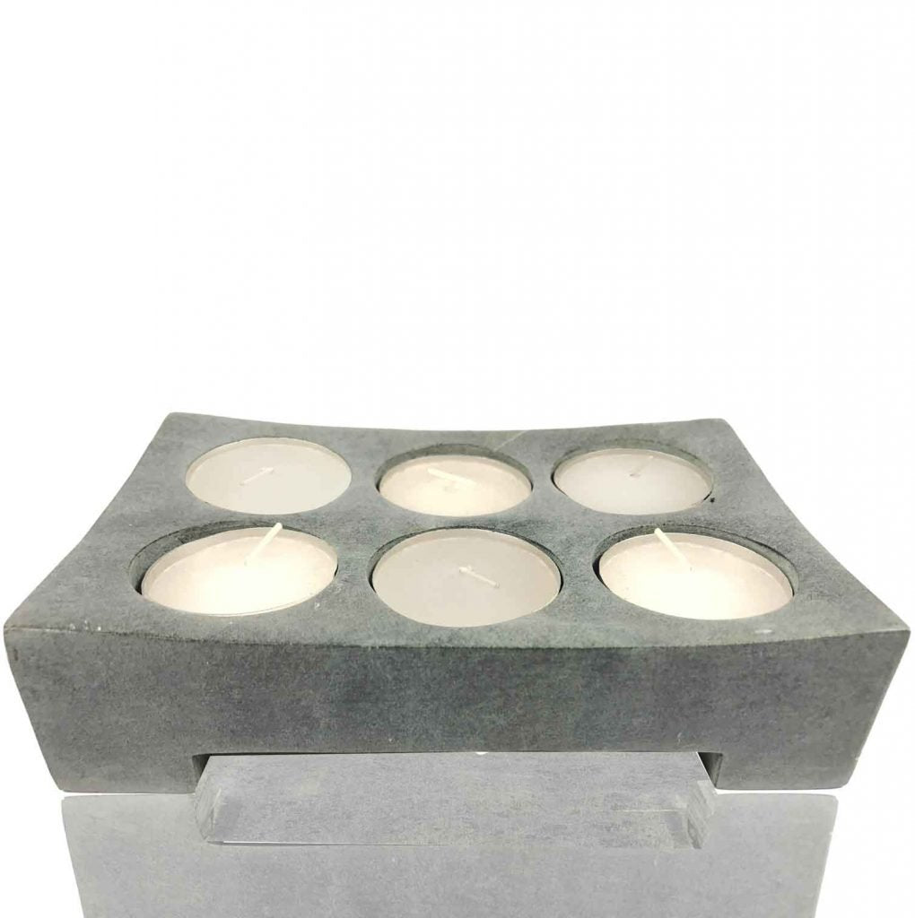 Small Low Grey Stone Candle Holder Cs-1283